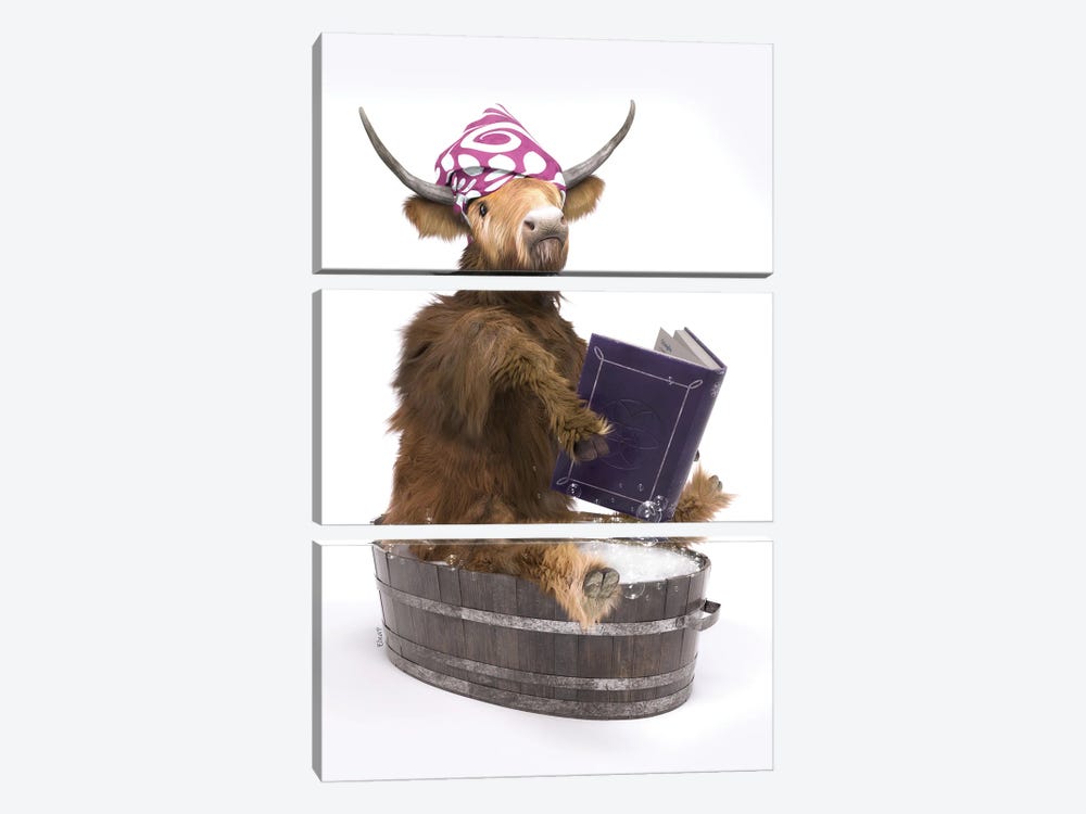 Highland Cow In The Bathroom by Jauffrey Philippe 3-piece Canvas Wall Art