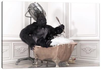 Gorilla In A Bathtub Canvas Art Print - Gorilla Art