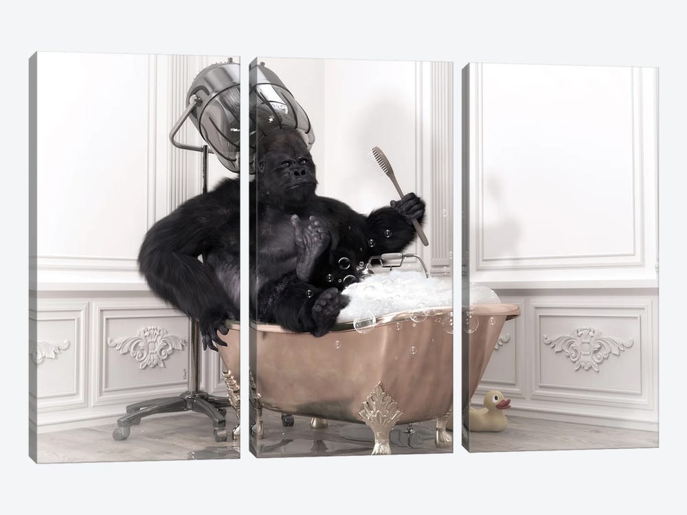 Gorilla In A Bathtub by Jauffrey Philippe 3-piece Art Print