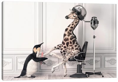 Penguin Files The Nails Of A Giraffe In The Bathroom Canvas Art Print - Jauffrey Philippe