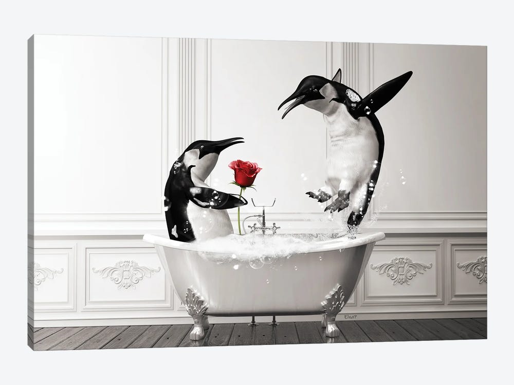 Penguins in a Vintage Bathtub Cottage Green Bath Penguin in 
