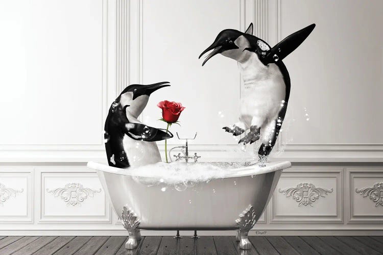 Penguin In Love In The Bath