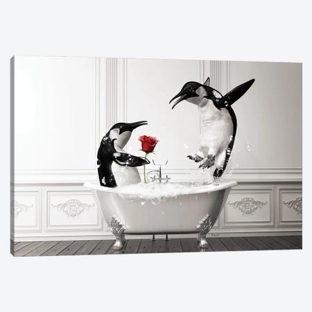 Penguin In Love In The Bath Canvas Print #JFY47} by Jauffrey Philippe Canvas Art