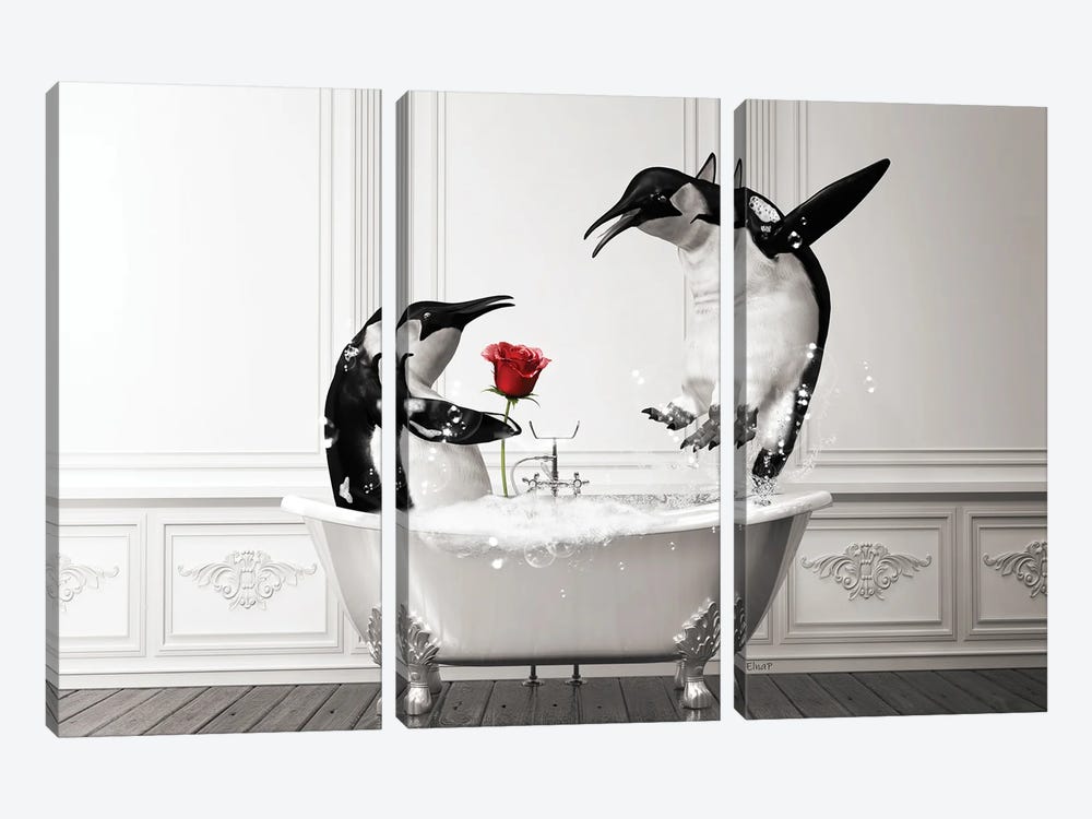 Penguin In Love In The Bath by Jauffrey Philippe 3-piece Art Print