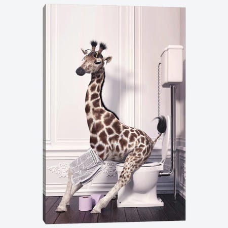 Giraffe In The Toilet Reading A Newspaper Canvas Print #JFY48} by Jauffrey Philippe Canvas Print