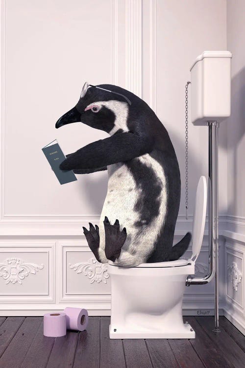 Penguin In The Toilet Reading A Book