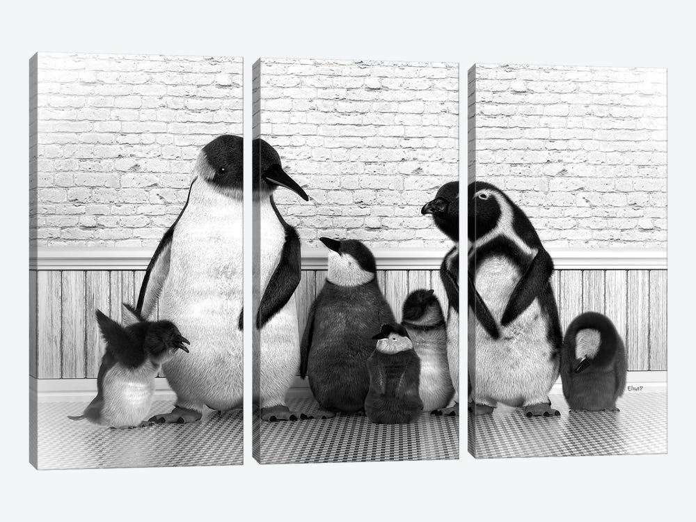 Penguin Family by Jauffrey Philippe 3-piece Canvas Art Print