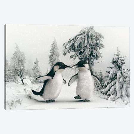 Penguin In The Snow Walking Canvas Print #JFY51} by Jauffrey Philippe Canvas Artwork