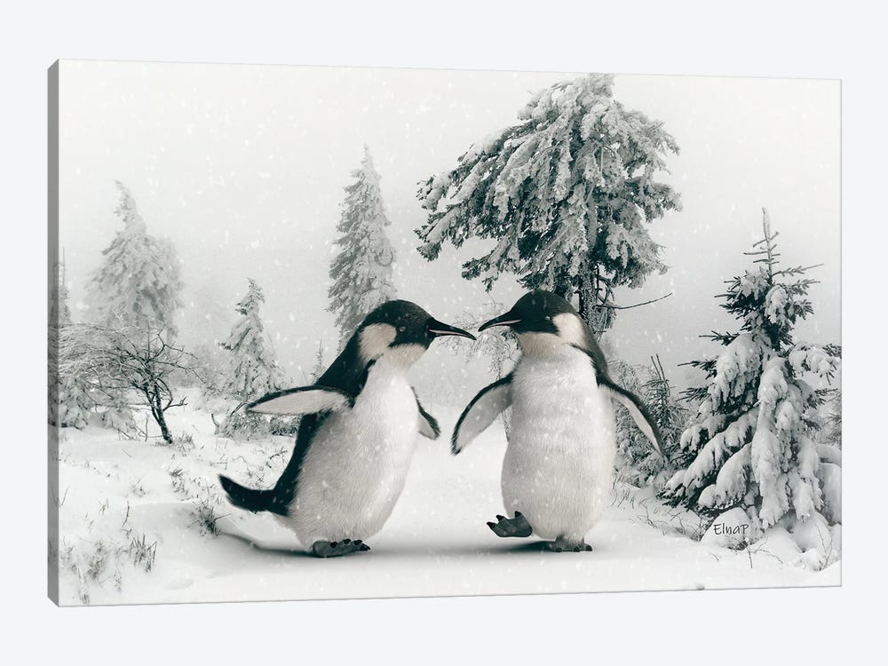 Penguin In The Snow Walking by Jauffrey Philippe 1-piece Canvas Art