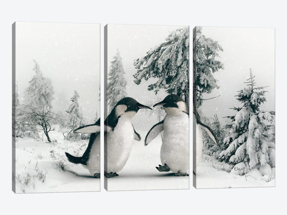 Penguin In The Snow Walking by Jauffrey Philippe 3-piece Canvas Art