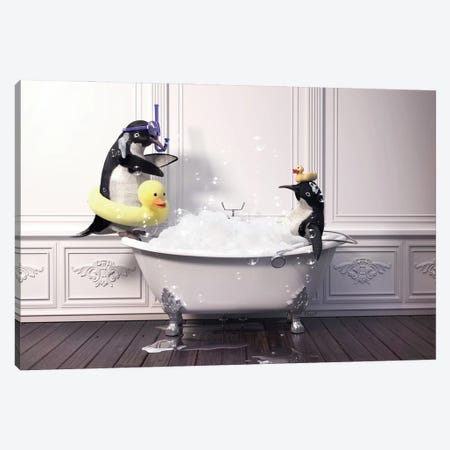 Penguin In The Bathub Canvas Print #JFY52} by Jauffrey Philippe Canvas Artwork