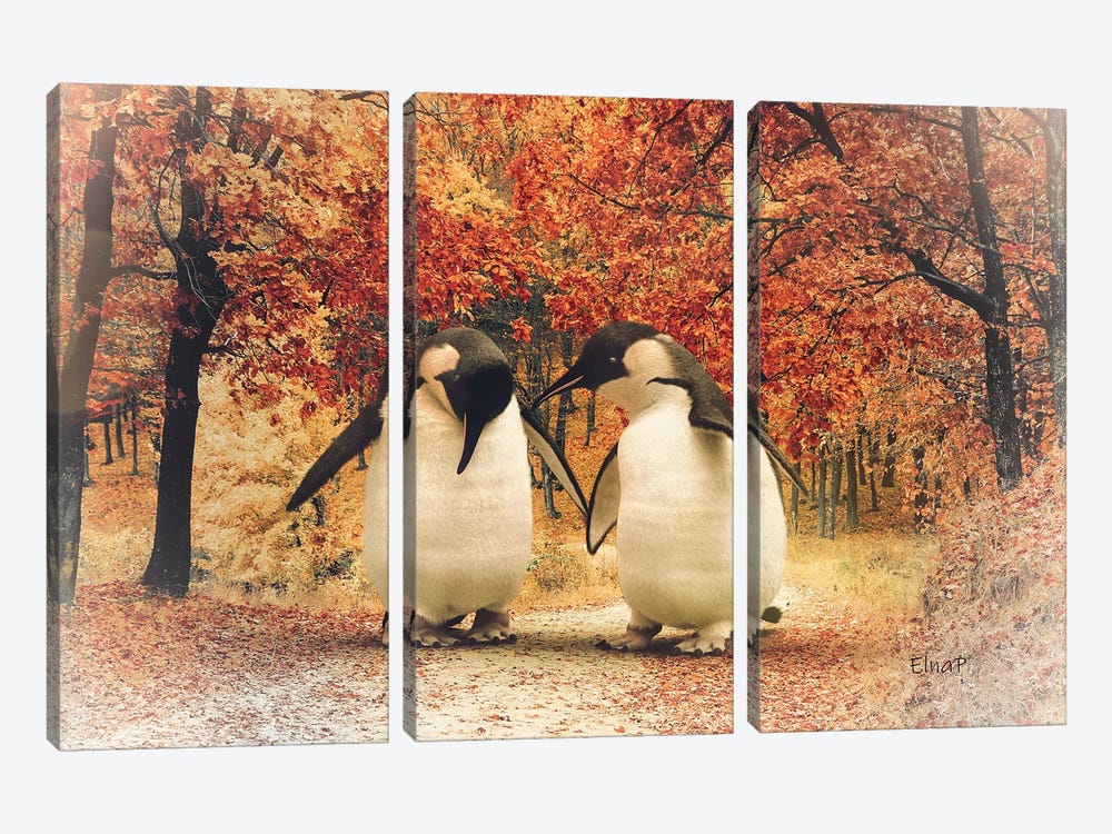 Penguin In The Forest Walking Around by Jauffrey Philippe 3-piece Canvas Wall Art