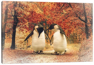 Penguin In The Forest Walking Around Canvas Art Print - Jauffrey Philippe