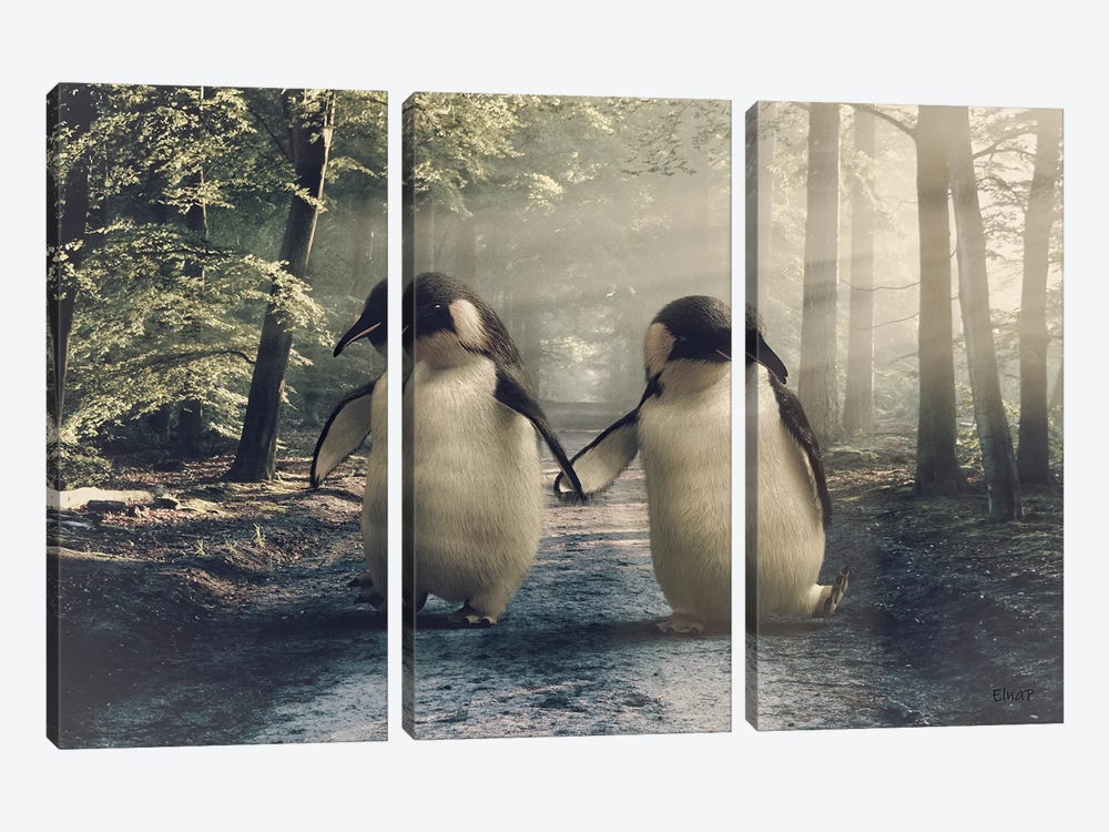 Penguin In The Forest Walking by Jauffrey Philippe 3-piece Art Print