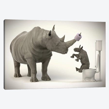 Rhinoceros In The Toilet Canvas Print #JFY55} by Jauffrey Philippe Art Print