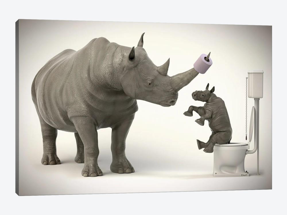 Rhinoceros In The Toilet by Jauffrey Philippe 1-piece Canvas Art
