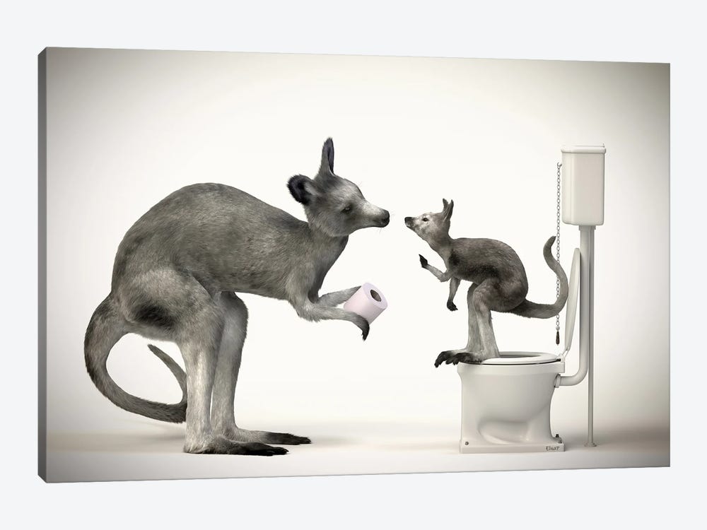 Kangaroo In The Toilet by Jauffrey Philippe 1-piece Canvas Print