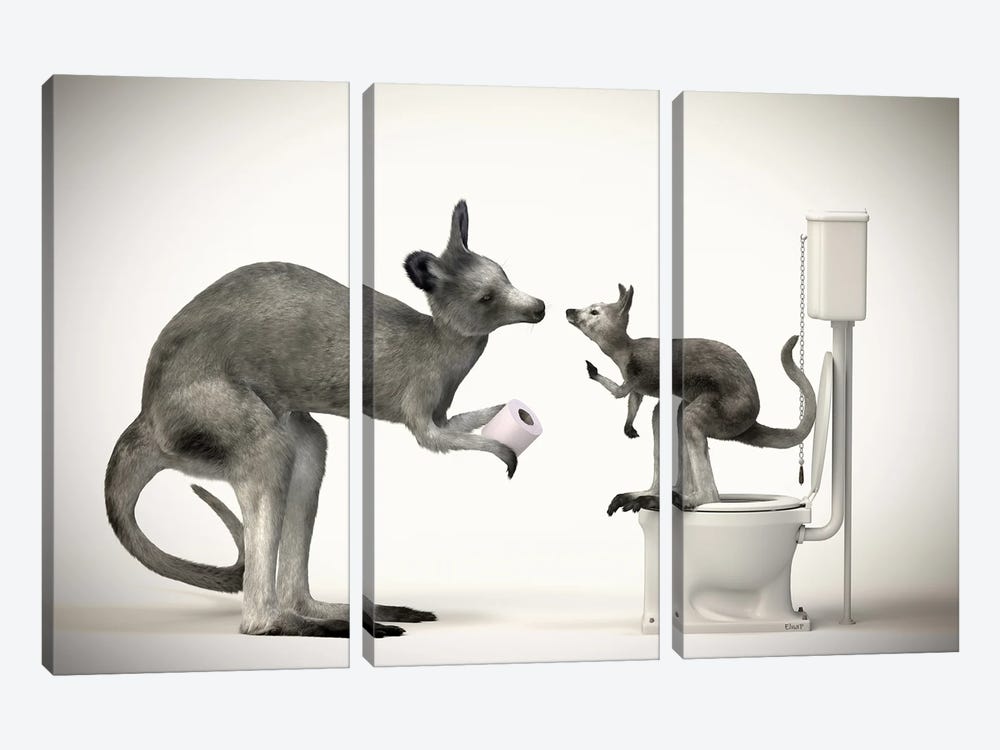 Kangaroo In The Toilet by Jauffrey Philippe 3-piece Canvas Print