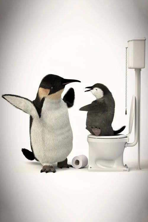 Penguin In The Toilet With Baby