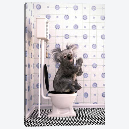Koala In The Toilet Canvas Print #JFY61} by Jauffrey Philippe Art Print