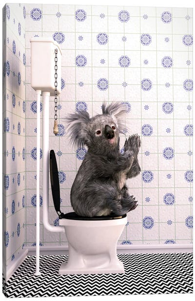 Koala In The Toilet Canvas Art Print - Koala Art