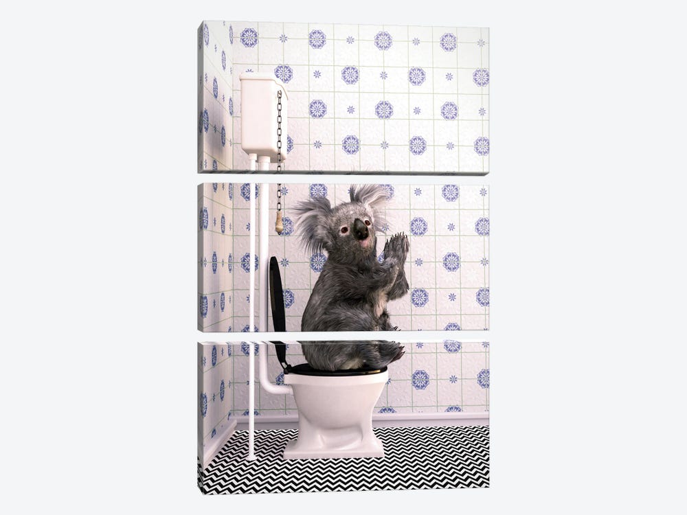 Koala In The Toilet by Jauffrey Philippe 3-piece Canvas Print