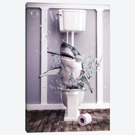 Shark In The Toilet Canvas Print #JFY62} by Jauffrey Philippe Canvas Print
