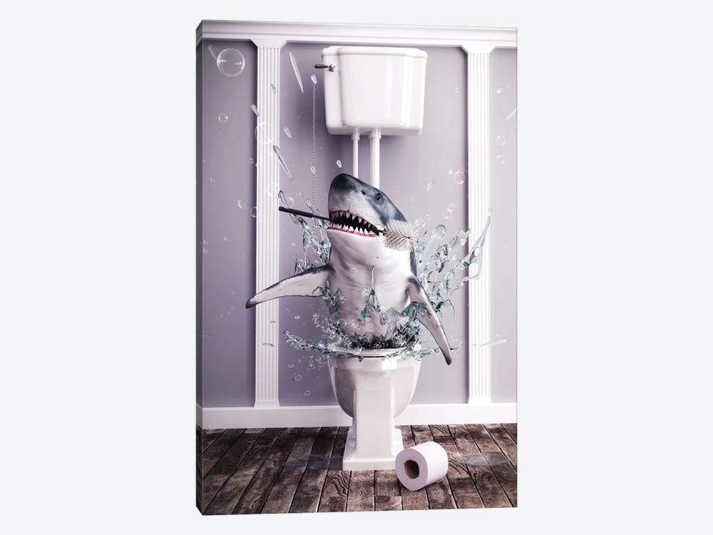 Shark In The Toilet by Jauffrey Philippe 1-piece Canvas Art