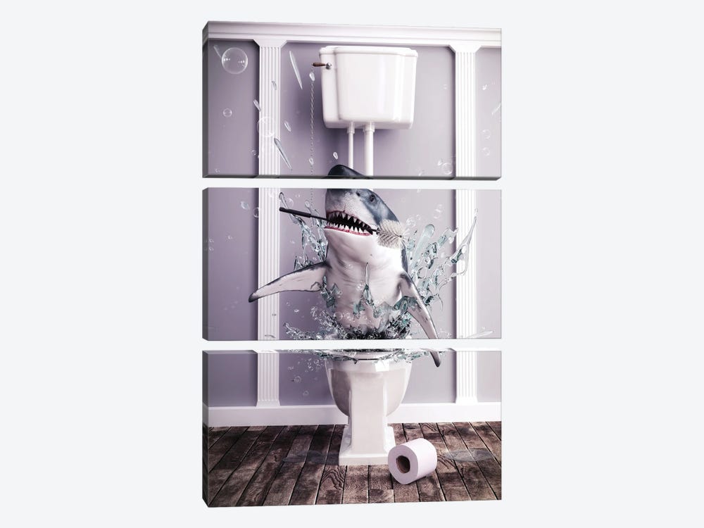 Shark In The Toilet by Jauffrey Philippe 3-piece Canvas Artwork