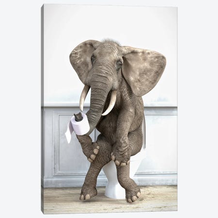 Elephant In The Toilet Canvas Print #JFY64} by Jauffrey Philippe Canvas Wall Art