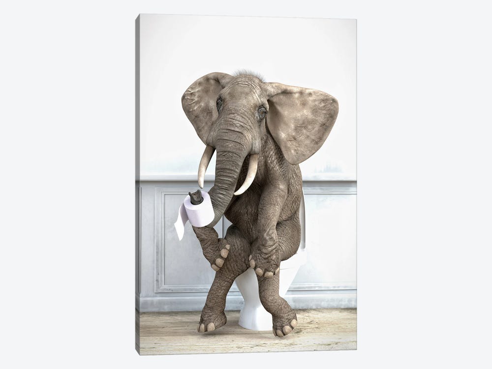 Elephant In The Toilet by Jauffrey Philippe 1-piece Canvas Wall Art