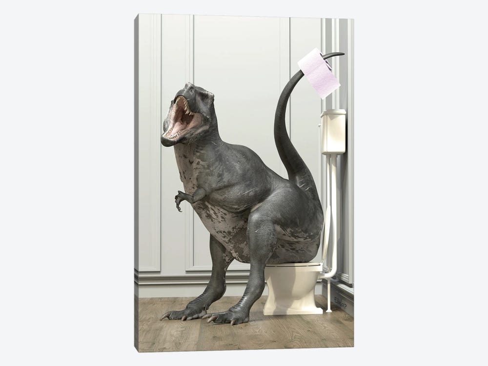 T-Rex In The Toilet by Jauffrey Philippe 1-piece Canvas Art Print