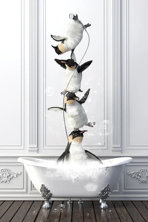 Penguin Acrobat Family In The Bath