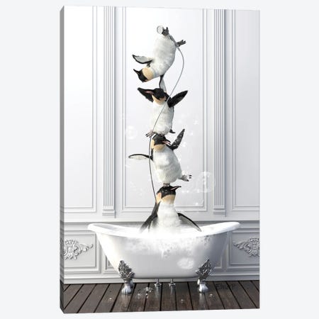 Penguin Acrobat Family In The Bath Canvas Print #JFY68} by Jauffrey Philippe Canvas Print