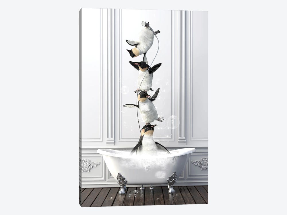 Penguin Acrobat Family In The Bath by Jauffrey Philippe 1-piece Canvas Wall Art