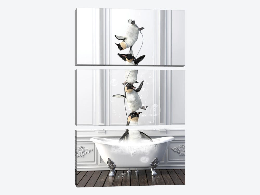 Penguin Acrobat Family In The Bath by Jauffrey Philippe 3-piece Canvas Art