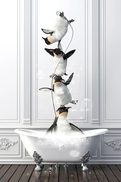 Animal Lover: Penguin Acrobat Family In The Bath by Jauffrey Philippe