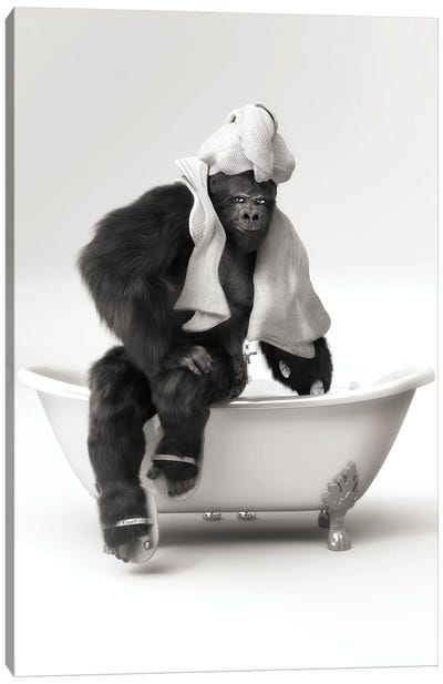 Gorilla In The Bath Canvas Art Print - Gorilla Art