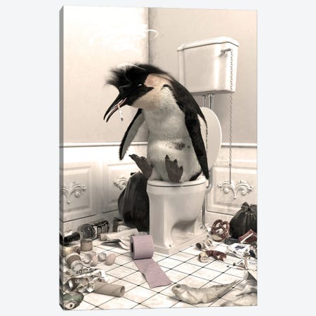 The Penguin Destroyed In The Toilet Canvas Print #JFY71} by Jauffrey Philippe Canvas Artwork