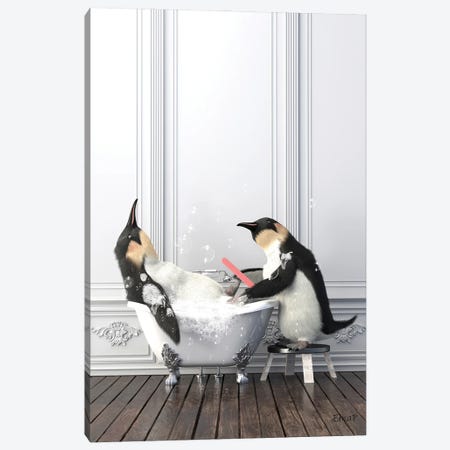 The Penguin Does The Nails In The Bath Canvas Print #JFY72} by Jauffrey Philippe Canvas Artwork