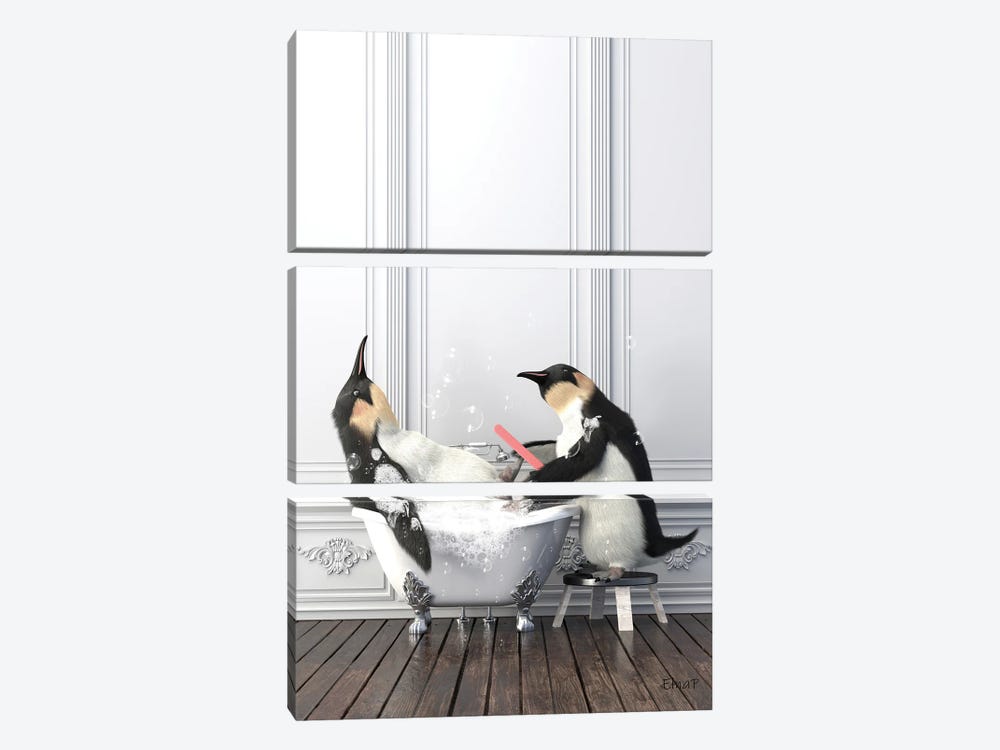 The Penguin Does The Nails In The Bath by Jauffrey Philippe 3-piece Art Print