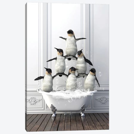 Penguin Gymnasts In The Bath Canvas Print #JFY73} by Jauffrey Philippe Canvas Art