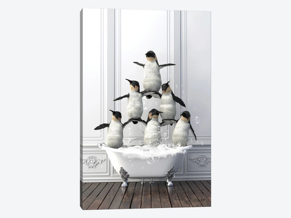 Penguin Gymnasts In The Bath by Jauffrey Philippe 1-piece Canvas Art