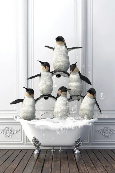 Vintage & Retro: Penguin Gymnasts In The Bath by Jauffrey Philippe