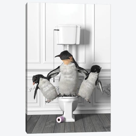 Penguin Gymnasts In The Toilet Canvas Print #JFY74} by Jauffrey Philippe Art Print