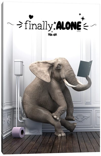 Elephant In The Toilet And Inspirational Phrase Canvas Art Print - Jauffrey Philippe