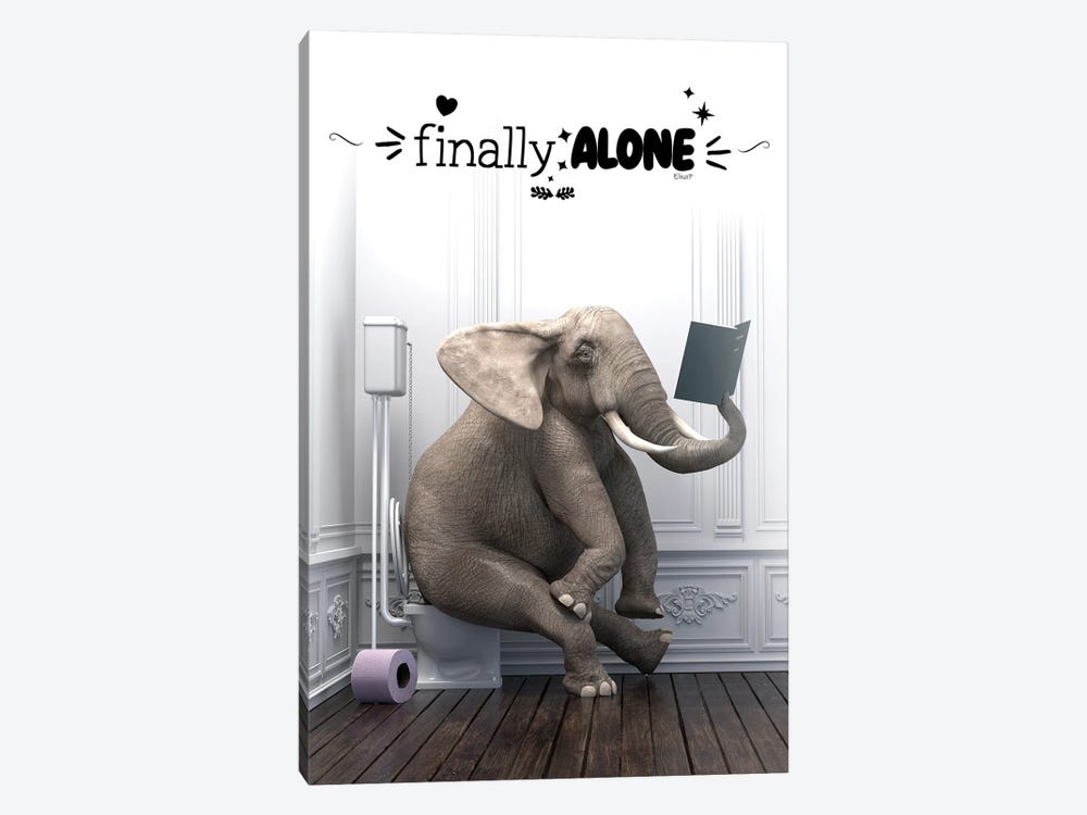 Elephant In The Toilet And Inspirational Phrase by Jauffrey Philippe 1-piece Canvas Wall Art