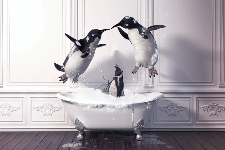 Penguin Playing Together In The Bath by Jauffrey Philippe wall art