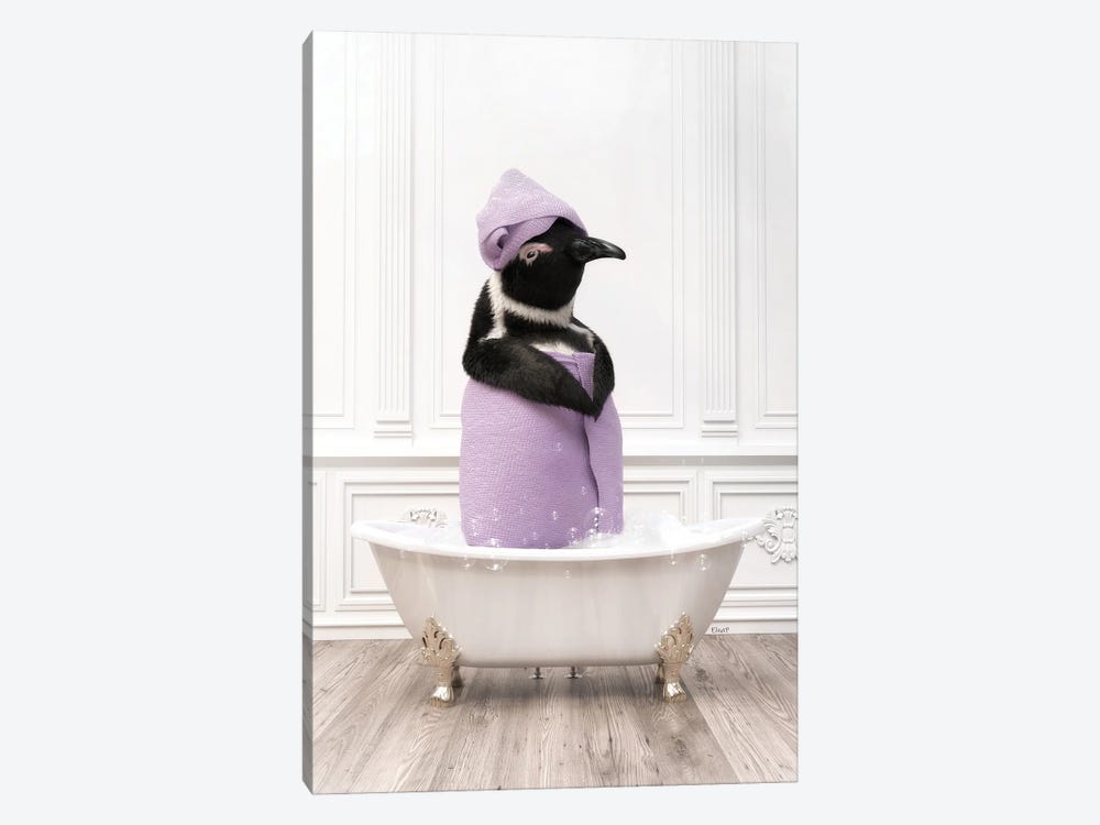 Penguin In The Towel Bath by Jauffrey Philippe 1-piece Canvas Print
