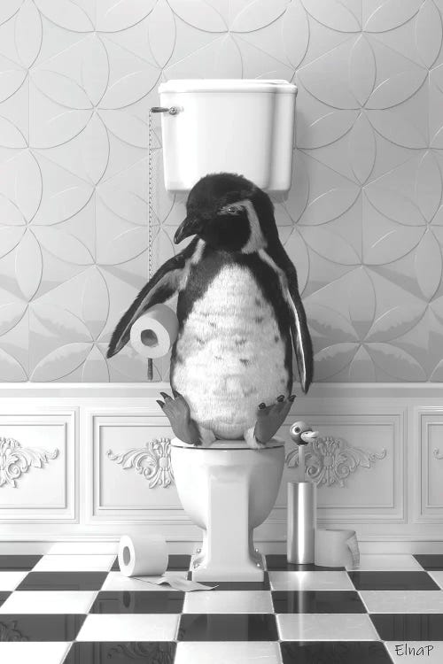 Penguin On The Toilet by Jauffrey Philippe wall art